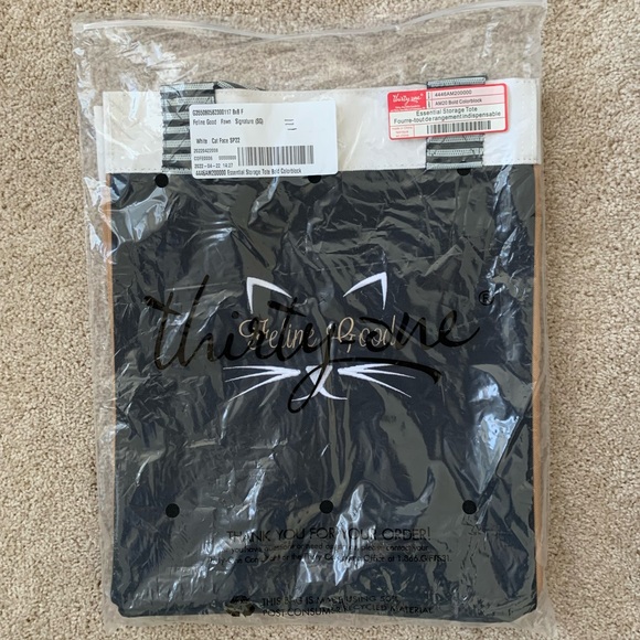 Essential Storage Tote - bold color-block, monogrammed w/ cat face “Feline Good” - Picture 2 of 2